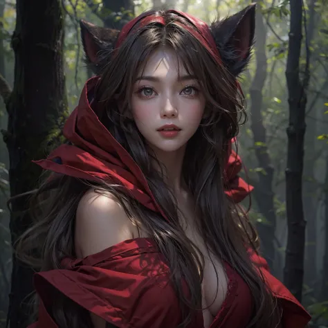 Standing in the forest、Hair flow、 ((Highest quality、masterpiece、8K、Best image quality、Ultra-high resolution、Award-winning works)、(Accurate anatomy:1.1)、(Look at me and smile:1.1)、Shining fair skin with Ultra-high resolution、The most detailed face、Ultra-hig...