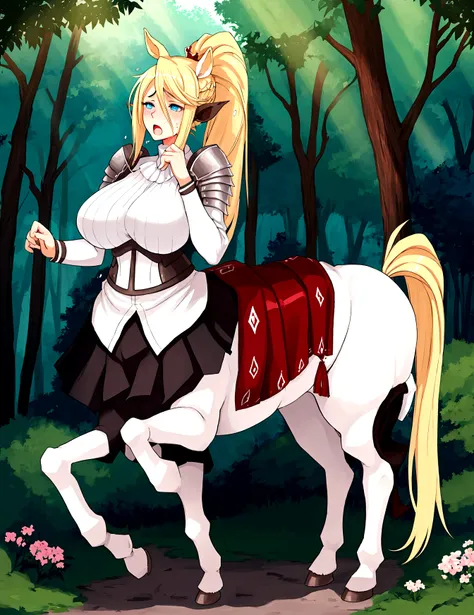 Anime centaur.1 girl. cutie. centaur girl, Half man. monster girl. centaur. Girl - horse. blonde. long hair. hair ornament. Her hair is pulled back into a high ponytail.. Blue eyes. Beautiful eyes. Perfect eyes. expressive eyes. perfect face. face, about t...