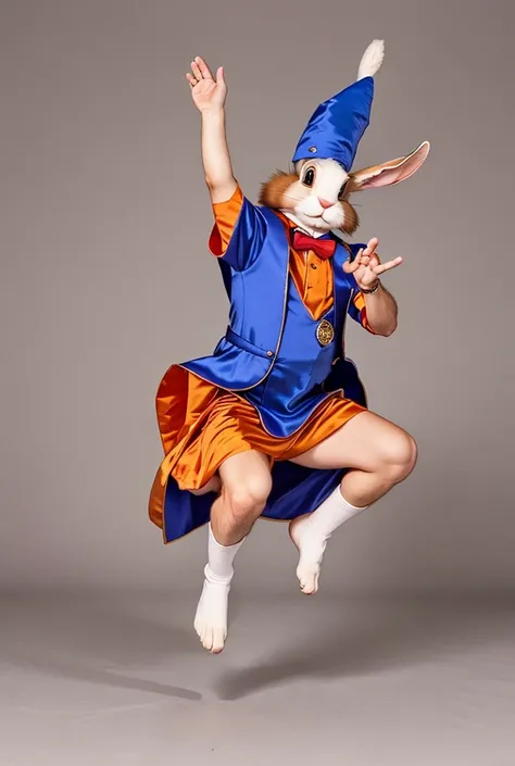 Rabbit, male, Jumping, feet raised, wizard