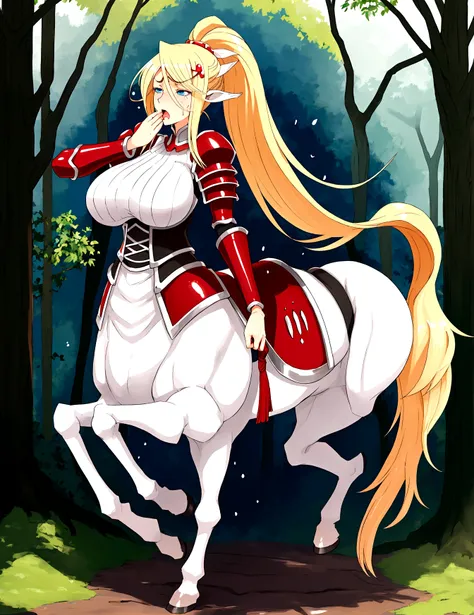 Anime centaur.1 girl. cutie. centaur girl, Half man. monster girl. centaur. Girl - horse. blonde. long hair. hair ornament. Her hair is pulled back into a high ponytail.. Blue eyes. Beautiful eyes. Perfect eyes. expressive eyes. perfect face. face, about t...