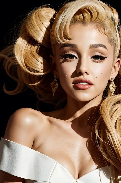 arianagrande, a woman (wearing marilyn monroe dress) posing for a picture, blonde hair