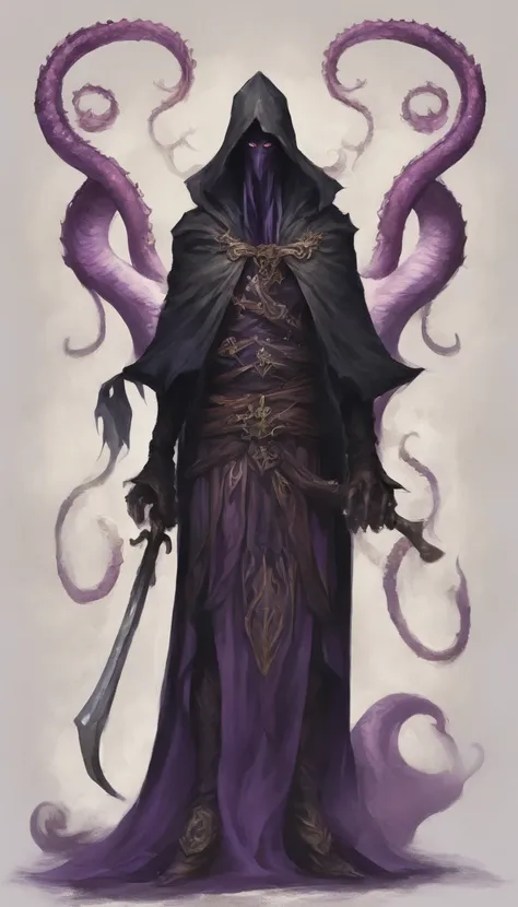 Mind flayer，Inspired by Dungeons & Dragons，Inspired by Baldurs Gate 3，Full body concept art illustration of Mind Flayer。The character has human-like proportions，tall、slim and muscular。The character has Octopus-like head。The character has 4 tentacles extend...