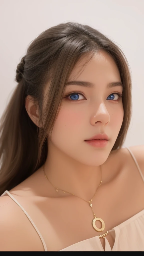 Beautiful big breastokeh), indoors, detailed luxury living room, gentle and charming beautiful goddess, Korean(kpop-idol), solo, necklace, oval face, double eyelids, smart, good hands, good feet, Natural, (from below angle), (glossy skin:1.05), ((low angle...