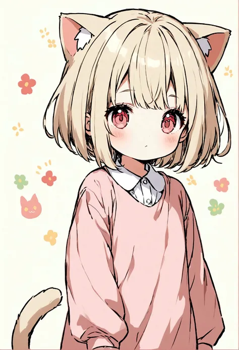 cute、、Short Bob、Kindergarten clothes、Cat ear、Hair color is beige