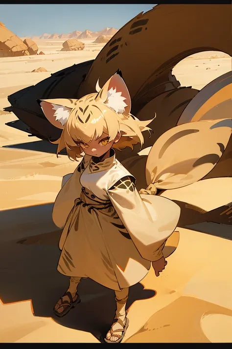 ((girl is sand cat)), neco, in desert, ((in taureg clothes)). a sun, comic art, manga art, professional art, ultra aesthetic, body detailed, aesthetic, 