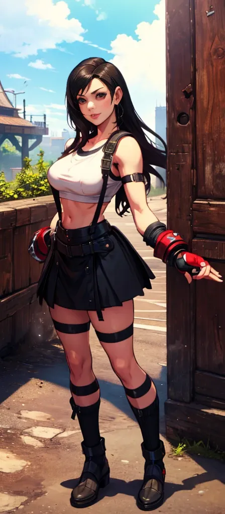 (tifa lockhart) 1 girl, facing the front, going, coming in the direction of the camera, going para a câmera, facing the front go...