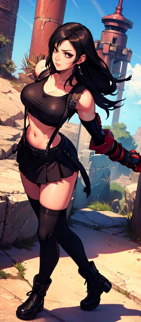 (tifa lockhart) 1 girl, facing the front, going, coming in the direction of the camera, going para a câmera, facing the front go...