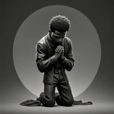 black  praying, boy kneeling in prayer, on his knees, Prayer posture, intense line art, bold lineart, Pray, lineart grosso, Art on Artstation, full body detailed portrait, thick black lineart, commission for high resolution