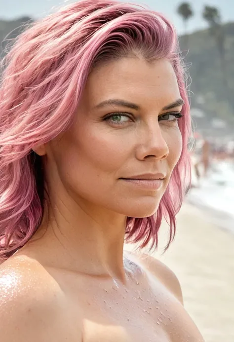 high quality  nude photo  , ( lauren_cohan , sensual detailed ultra realistic  skin texture  , pink color hair, hollywood , cele...