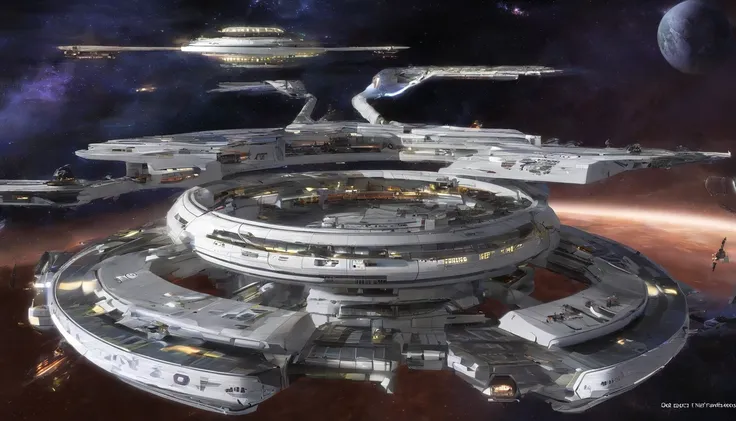 (((The space station is Deep Space 9))).There are Starfleet ships, and almost any ship, from Star Trek Deep Spaces 9 years. This styles are, from Gerry and Silvia Anderson,& Judith Garfield & Reeves-Stevens.