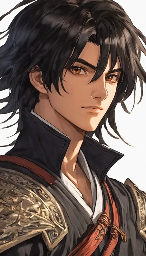 21 years old, male, human, adventurer, black hair, brown eyes, swordsman, gentle