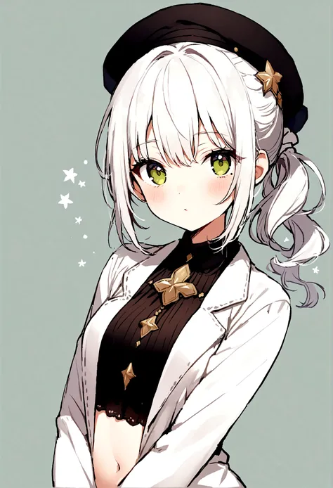 Girl, white hair, touko ponytail, hat, mole next to both eyes