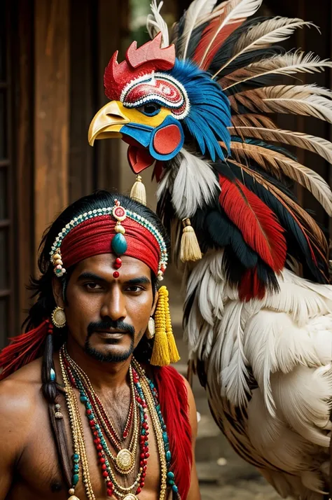 Indian with rooster mask