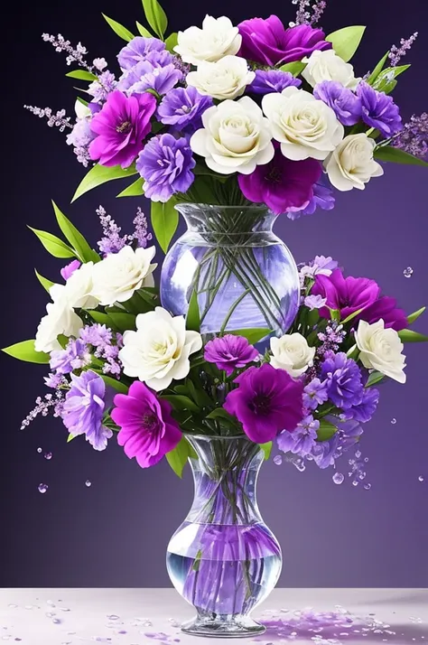 purple and white flowers in a vase with water droplets, digital art by Eizan Kikukawa, tumblr, aestheticism, dreamy aesthetic, 🌺 cgsociety, very aesthetic!!!!!!!!!!!!!!!, magical flowers, aesthetic ”, fantasy aesthetic!, beautiful flowers and crystals, ver...