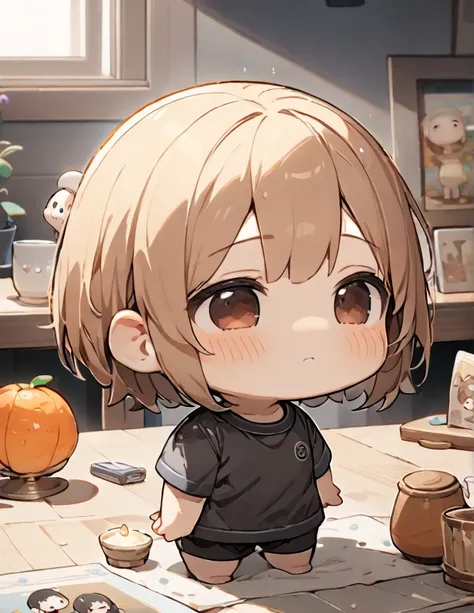 (tilt head:1.4)(Chibi character:1.3),(Shirt),(Short hair),(Still life),(best quality:1.2),(master piece:1.2),(8k),(16k:1.2),(Illustration),(Best Quality:1.2),(Ultra-detailed:1.2),(top-quality:1.2),(​masterpiece:1.2)