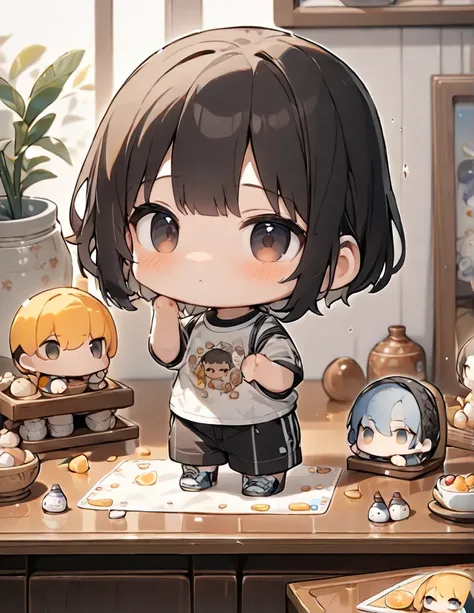 (tilt head:1.4)(Chibi character:1.3),(Shirt),(Short hair),(Still life),(best quality:1.2),(master piece:1.2),(8k),(16k:1.2),(Illustration),(Best Quality:1.2),(Ultra-detailed:1.2),(top-quality:1.2),(​masterpiece:1.2)