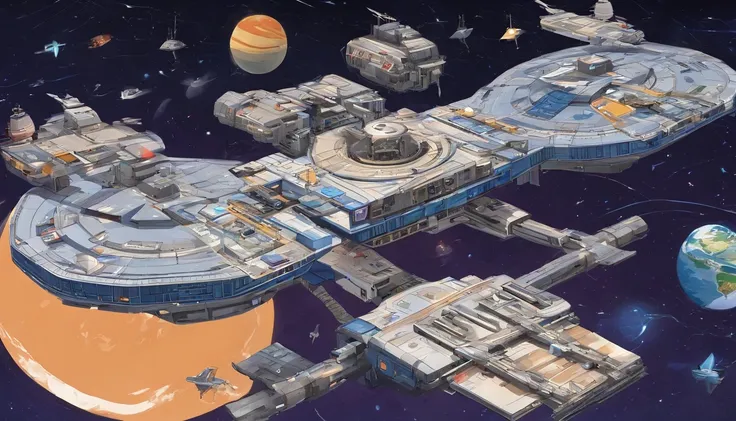 (((The space station is Deep Space 9))).There are Starfleet ships, and almost any ship, from Star Trek Deep Spaces 9 years. This styles are, from Gerry and Silvia Anderson,& Judith Garfield & Reeves-Stevens.