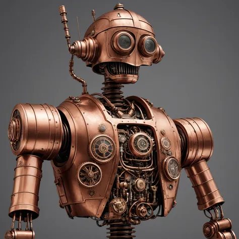 A steam punk style copper robot with a human like bronze face.