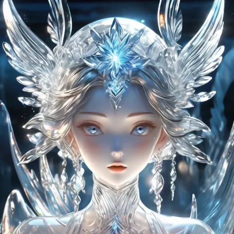 Ice statue,A very beautiful ice statue of a animestyle goddess, Transparent ice,illuminated by sunlight and reflected divinely,(((masterpiece))), (((best quality))), ((ultra-detailed)), (illustration), (detailed light),((an extremely delicate and beautiful...