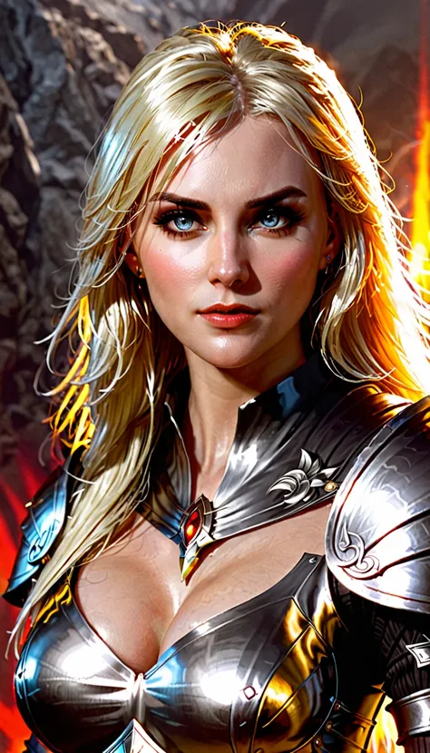 (character portrait for the game Dungeons and dragons), (female 30 years old, spellblade, high charisma), (white skin:0.8, nordic facial features, heavy black makeup, light blue eyes, blond, long, straight hair), (dark fantasy), (heavy platemail armor, gra...