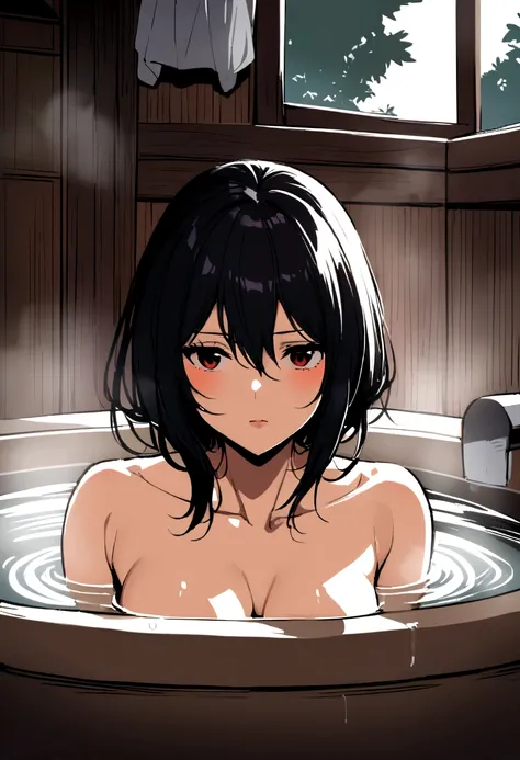 Mikasa Ackerman as a girl being spied on while bathing