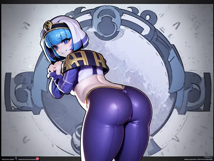 masterpiece, best quality, ultra-detailed, silque, smiling, solo, 1girl, gorgeous, hourglass figure, ass, arched back, swimsuit, looking back at viewer