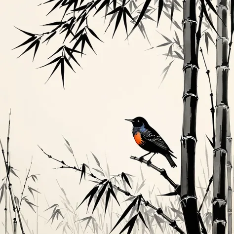 shukezouma, shuimobysim, ((starling)), willow branches, (masterpiece, best quality: 1.2), ((traditional chinese ink painting)), ...