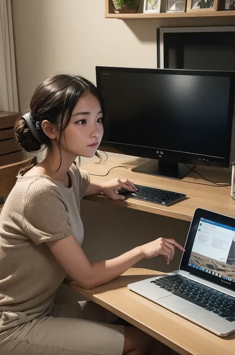 Farmer playing game on computer 