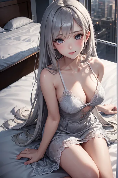 Best Quality,High resolution,8K,finelity detailed background,Masterpiece:1.2),beautiful girl,Glossy romance gray hair,asymmetrical hair,Gray eyes,Gentle look,A refreshing look,Best quality,Best Quality,Aesthetic and aesthetic:1.2,Best details((Super detail...