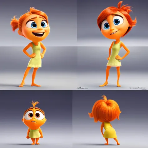 "Courage" character inspired by the film "Inside Out", emotion style, orange character, pixar style.