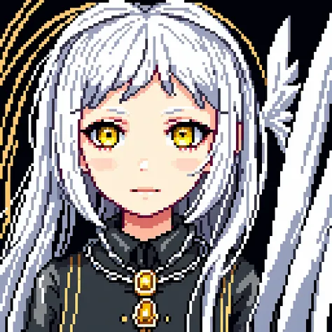 Masterpiece, Best quality, Ultra-detailed, illustration, Close-up, straight on, 1girll, White hair, Yellow eyes, angel, Chains,Masterpiece,Fancy background,Fire,downpours