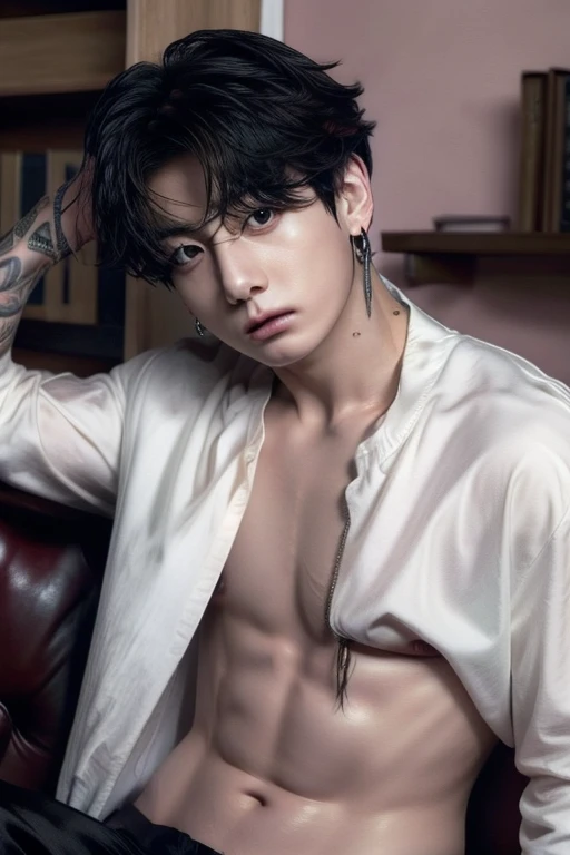 jungkook, jeon jungkook. in a room, seated, Casual, naked, muscular. Jeon jungkook perfecto, es igual a jeon jungkook. without errors. Jeon jungkook varonil. Super parecido a jungkook. Igual a jungkook. without errors. perfect 