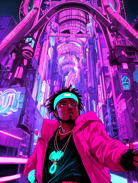 in a neon-lit retro-futuristic city, kendrick lamar finds himself transported back in time to the 1980s. as he navigates this ne...