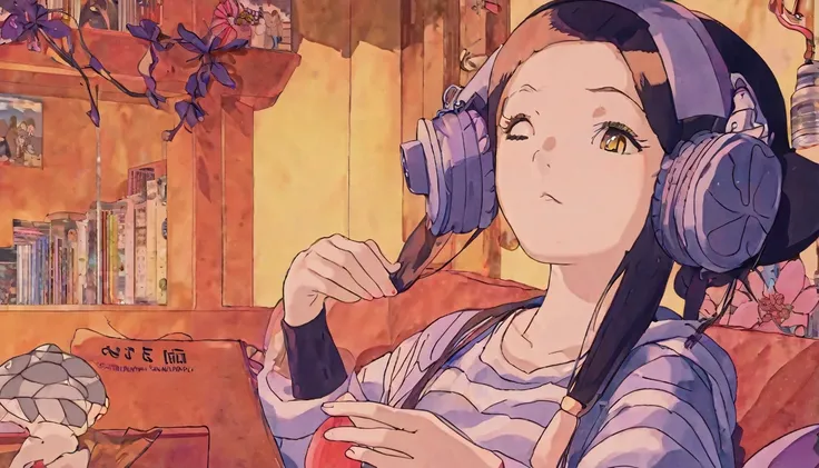 colored_narutomanga_ownwaifu, lofi girl listening to music