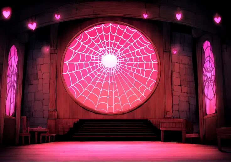 scene, Anime, Barhos, light pink, soft red light , host stage, sexy background, heart, spider web,pub, shop