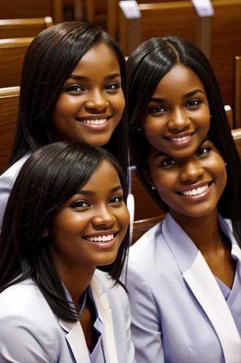 Ushers serving in the Christian church with a smile on their face without headscarves
