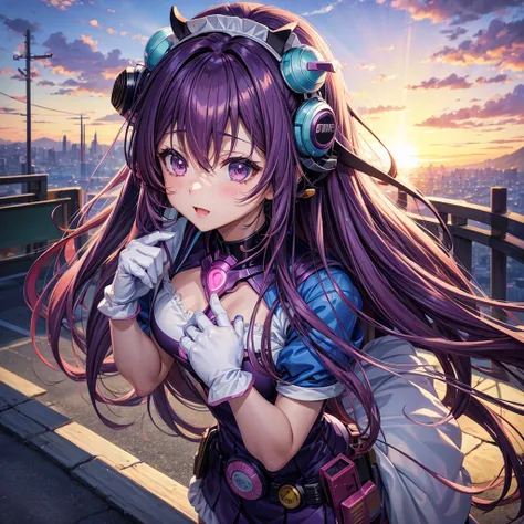 Anime girl with long purple hair and pink gloves, anime manga robot!! Anime Girl, Marin Kitagawa Fan Art, (Anime Girl), Anime Moe Art Style, Anime Style, Anime Best Girl, Anime !!!!!!!!!!!!!!!, Zero Chan Art, Anime Girl, Cute Anime Manga Style, Anime Art S...