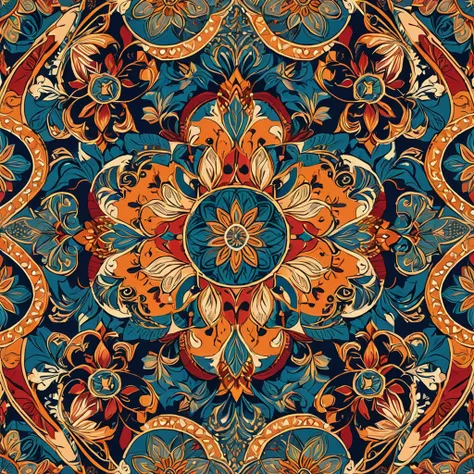 seamless pattern, tapestry, intricate, full of detalis, colorful