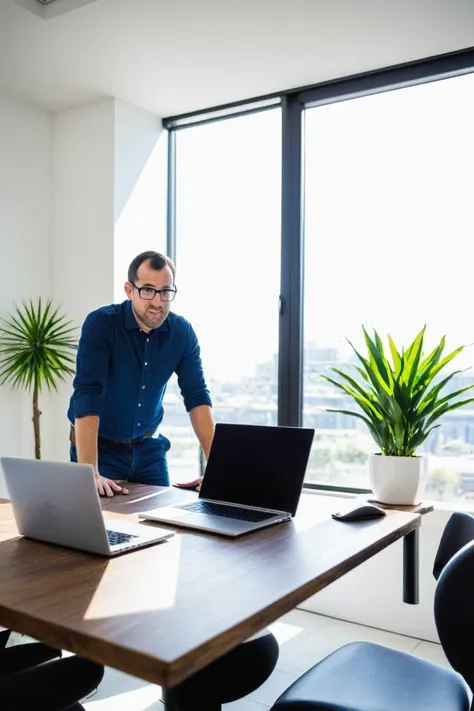 guy working on laptops in a bright room