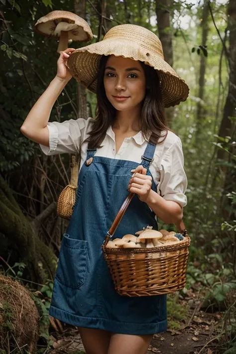 Mushroom picker with a basket of mushrooms