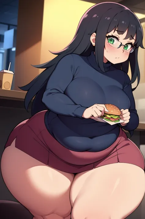 ((Masterpiece)), perfect anatomy, perfect shading, field of depth, (best quality), extremely delicate and beautiful, perfect lighting, detailed face, ultra cute face, cute, ((1girl)), ((solo))

long fluffy black hair, glasses, green eyes, ((blush)), nervou...