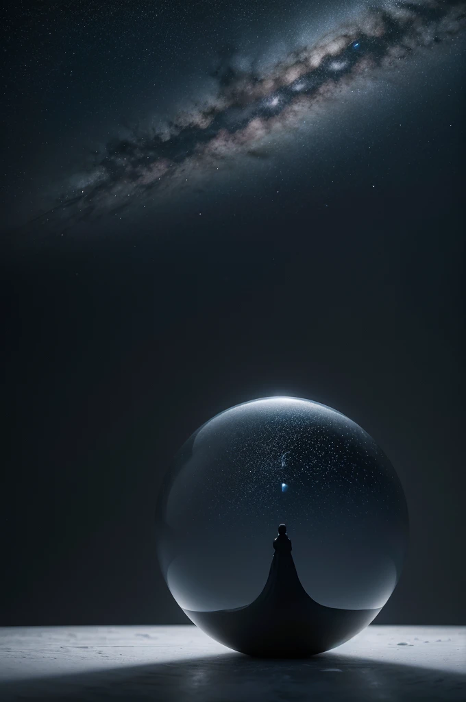 Create an ultra-realistic abstract art piece that evokes the feeling of solitude and emptiness, set in the vastness of space. The composition should be minimalist, using a limited color palette to emphasize the starkness and isolation. Predominantly use sh...