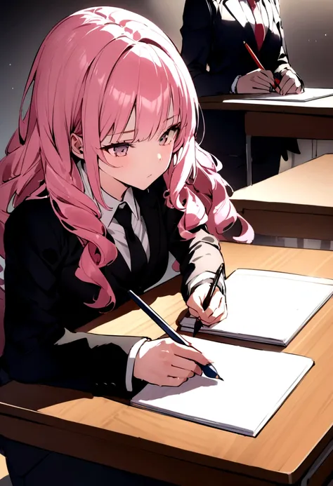 、Court、、Court、、Court、、Court、There&#39;s a lot of hair on the desk、Writing with a pencil、Court、Pink haired girl in a suit、Twin Drill