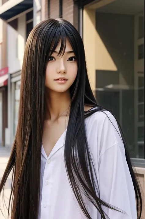 Generate anime girl image, having a date with a boy with long straight hair