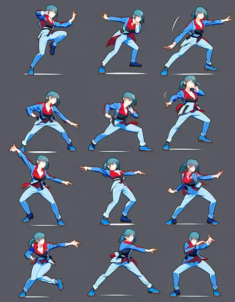 dynamic anime fight poses, female, body sketch poses, hyper, animated, intense posing,