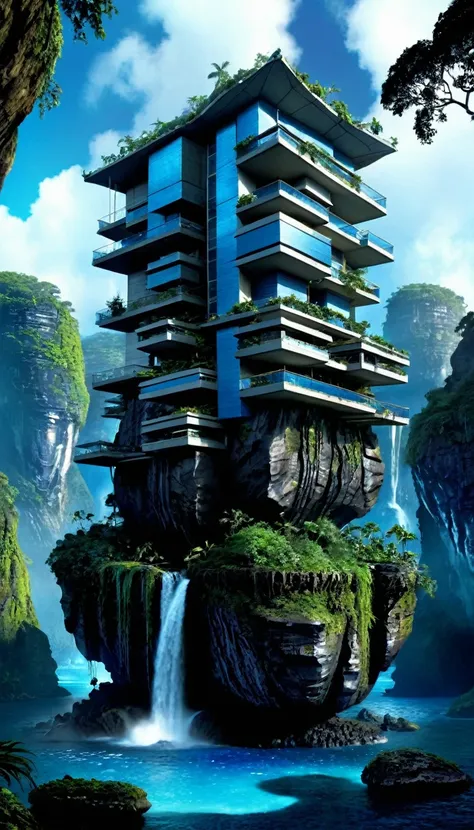 "cree una image hyperrealistic de una vivienda navi de la película 'avatar'. locate the structure deep in pandora&#39;s lush for...