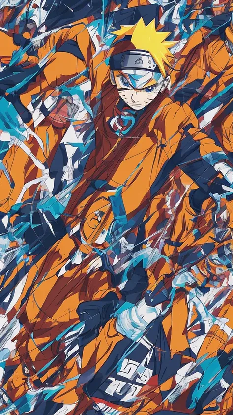 create a high-resolution print (3,840 x 2,160 pixels) for an oversized naruto-themed t-shirt. the art must have a cool and moder...