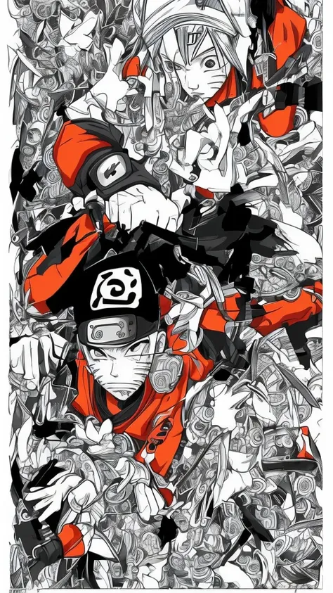 create a high-resolution print (3,840 x 2,160 pixels) for an oversized naruto-themed t-shirt. the art must have a cool and moder...