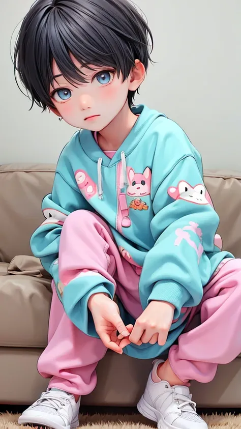 cute 6 year old anime boy wearing cute socks and super kawaii animal pajamas