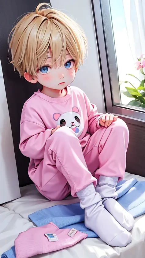 cute 6 year old anime boy wearing cute socks and super kawaii animal pajamas